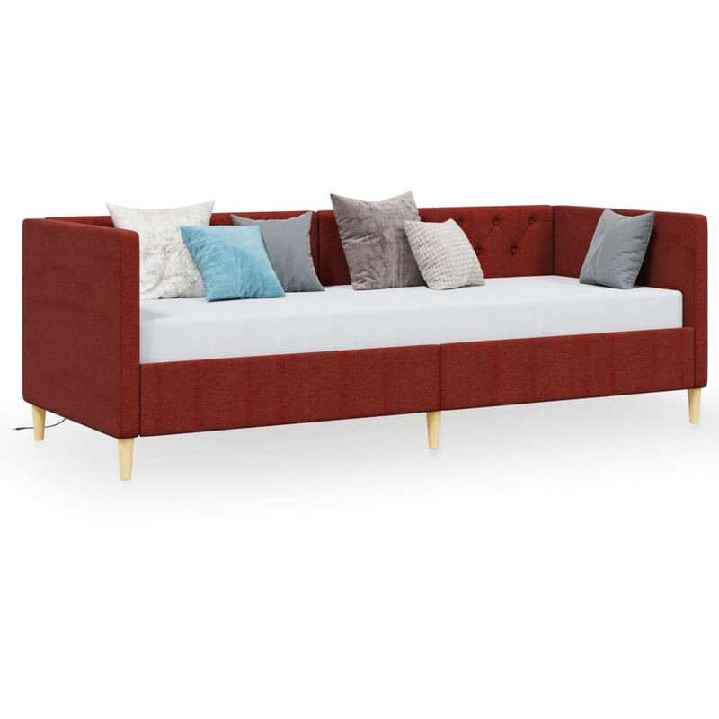 

vidaXL Sofá cama USB de tela rojo vino tinto 90x200 cm - Rojo