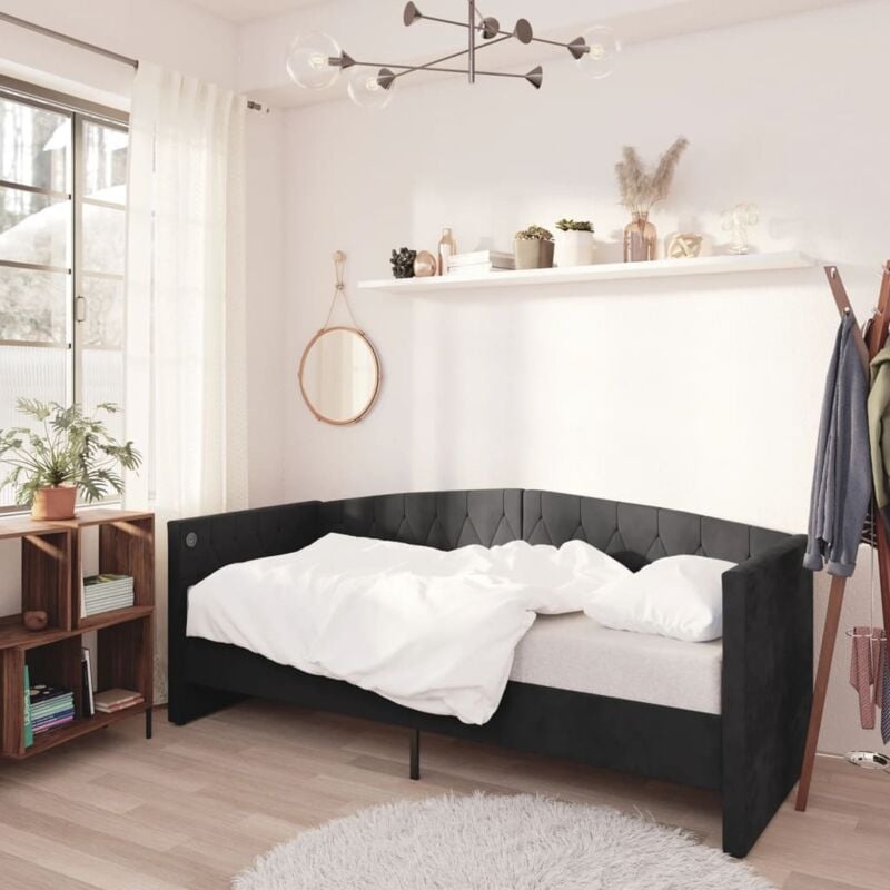 

vidaXL Sofá cama USB de terciopelo negro 90x200 cm - Negro