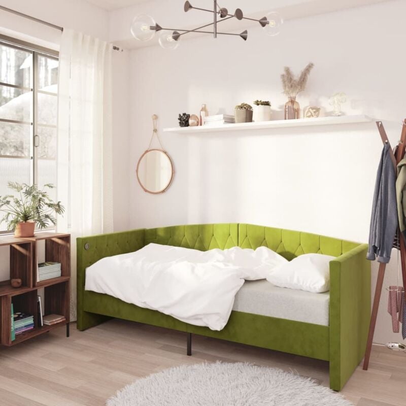 

vidaXL Sofá cama USB terciopelo verde claro 90x200 cm - Verde