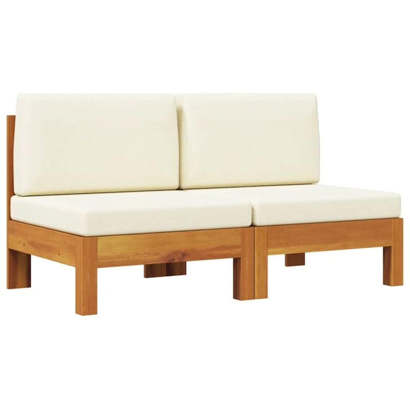 

vidaXL Sofá central 2 piezas cojines blanco crema madera de acacia - Crema