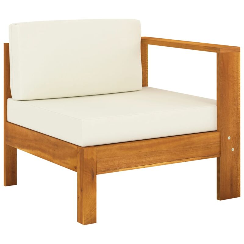 

vidaXL Sofá central con 1 reposabrazos madera de acacia blanca crema - Crema