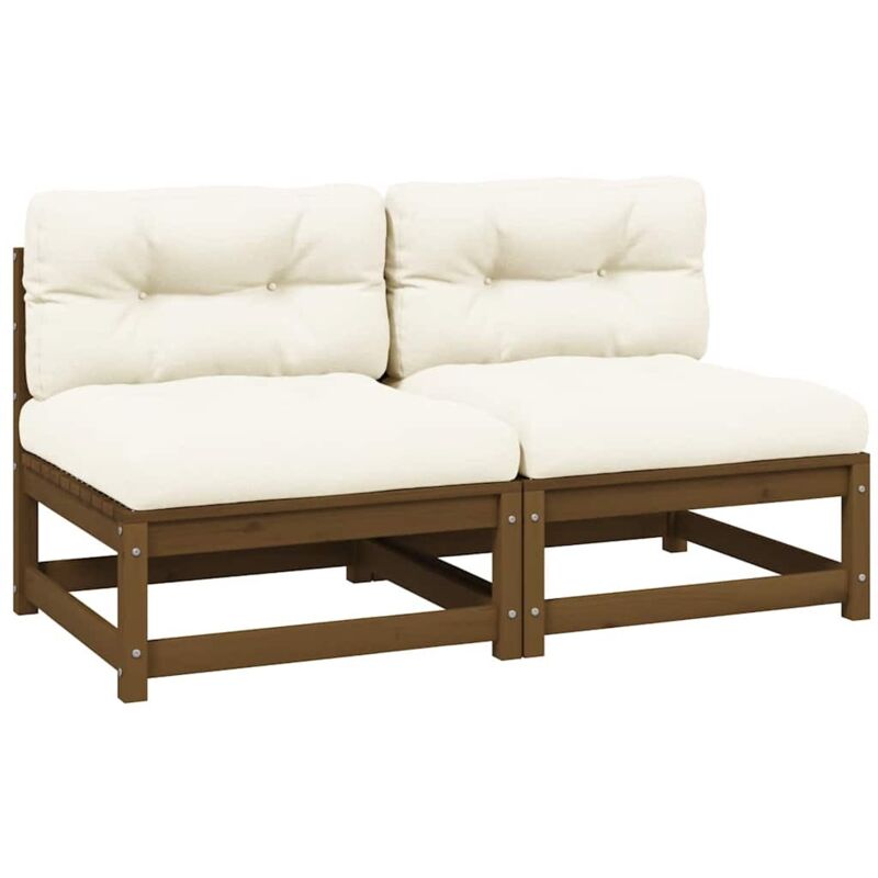 

vidaXL Sofá central de jardín 2 pzas cojines crema madera pino maciza - Marrón