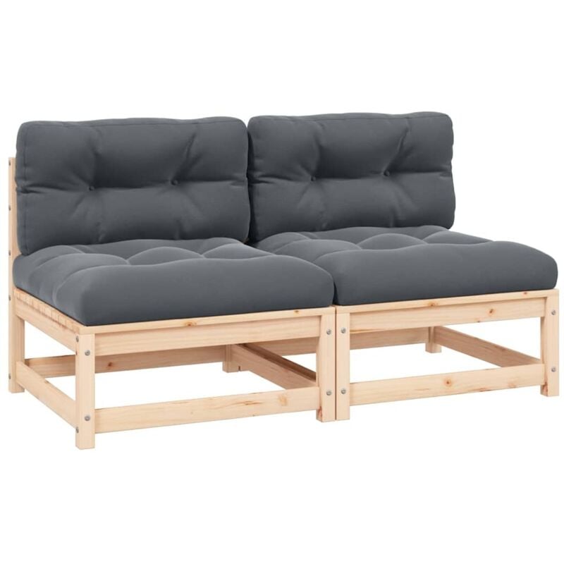 

Sofá central de jardín 2 pzas cojines madera pino maciza - Marrón - Vidaxl