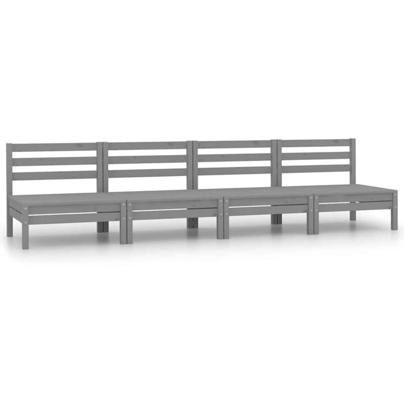 

vidaXL Sofá central de jardín 4 uds gris madera maciza de pino - Gris