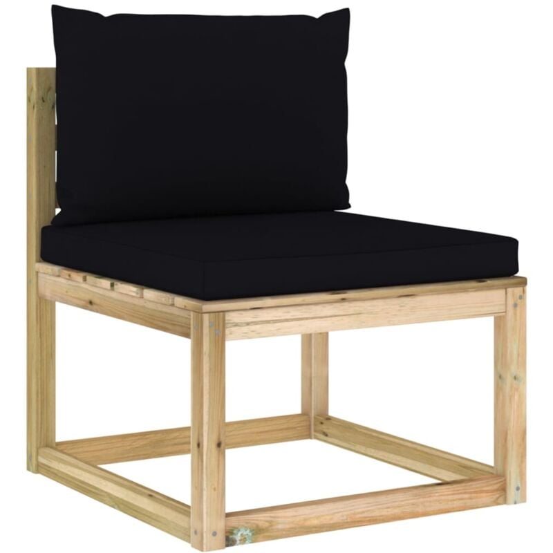

vidaXL Sofá central de jardín con cojines madera impregnada verde - Negro