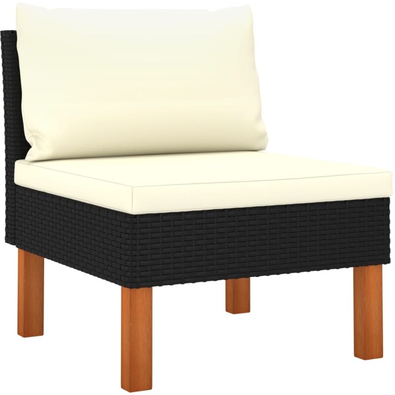 

vidaXL Sofá central de ratán sintético y madera maciza de eucalipto - Negro
