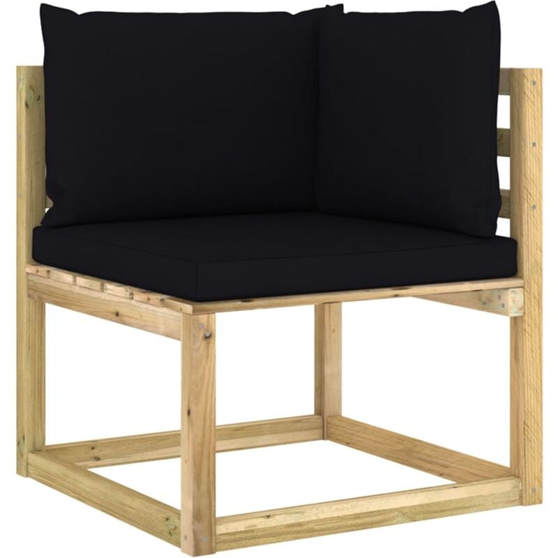 

vidaXL Sofá de esquina de jardín con cojines madera impregnada verde - Negro