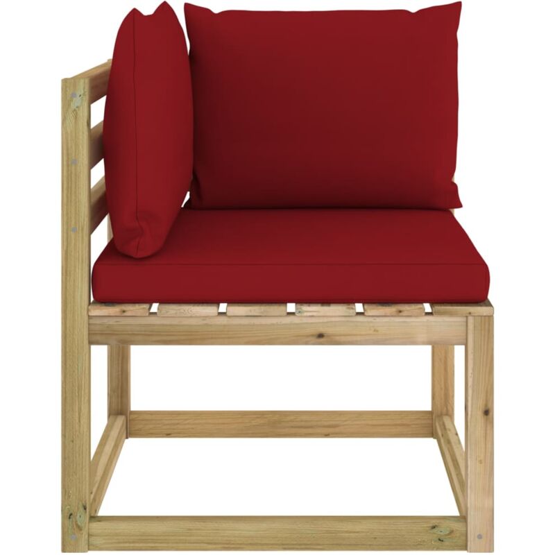 

vidaXL Sofá de esquina de jardín con cojines madera impregnada verde - Rojo