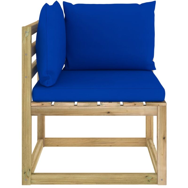 

vidaXL Sofá de esquina de jardín con cojines madera impregnada verde - Azul