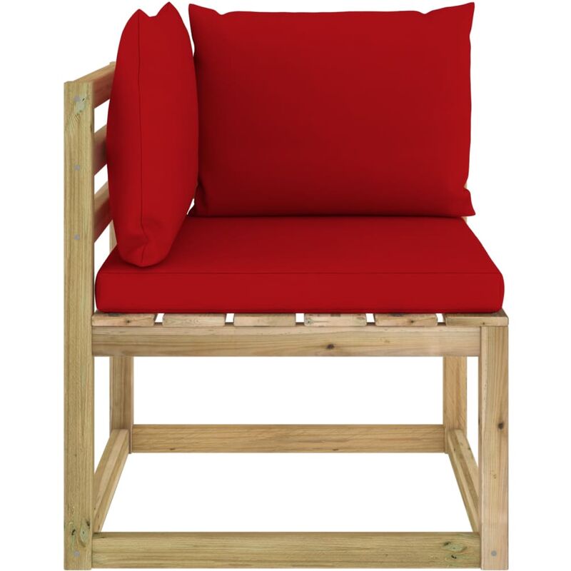 

vidaXL Sofá de esquina de jardín con cojines madera impregnada verde - Rojo