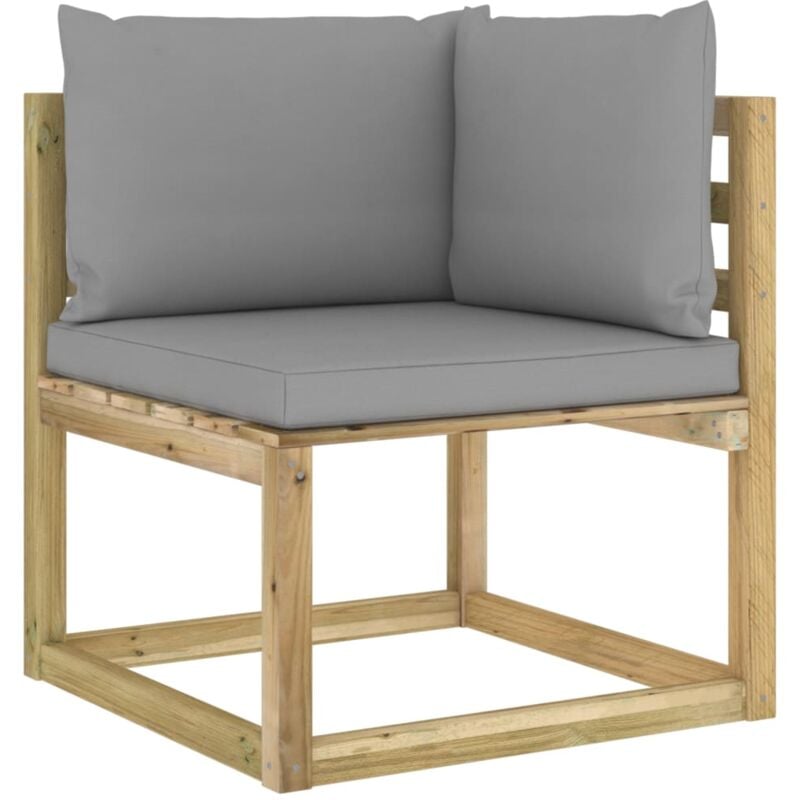 

vidaXL Sofá de esquina de jardín con cojines madera impregnada verde - Gris