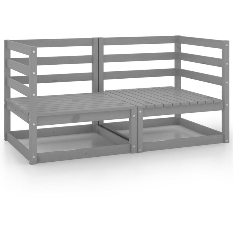 

Sofá de jardín 2 plazas gris madera maciza pino - Gris - Vidaxl
