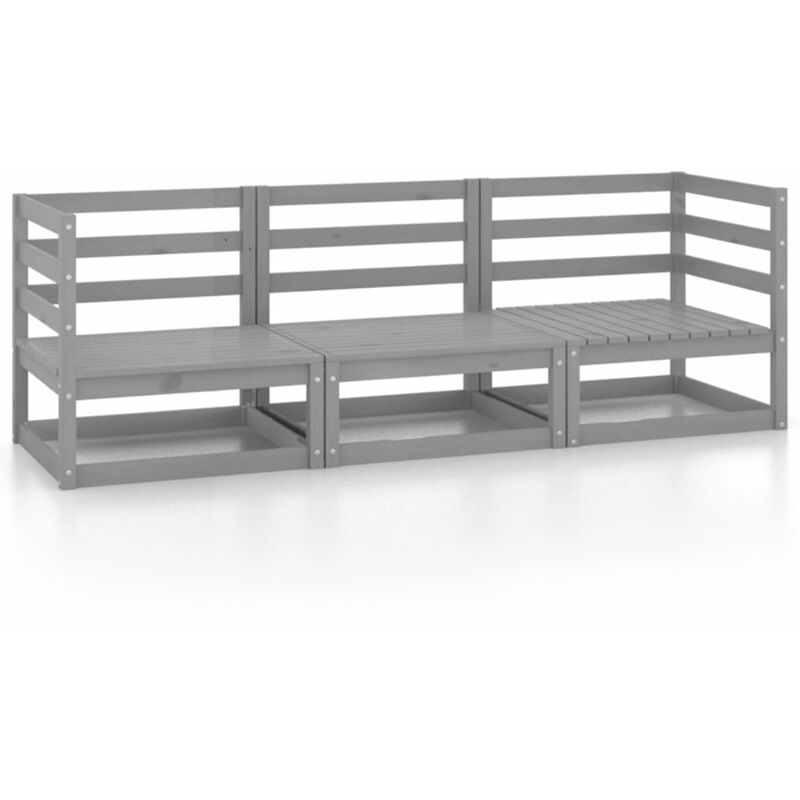 

vidaXL Sofá de jardín 3 plazas gris madera maciza pino - Gris