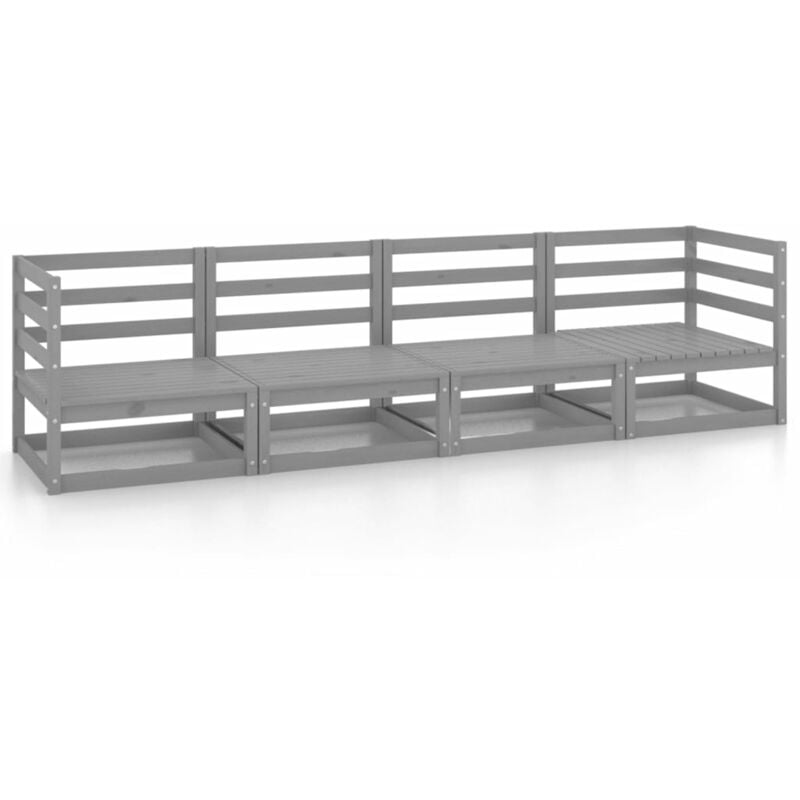 

vidaXL Sofá de jardín 4 plazas gris madera maciza pino - Gris