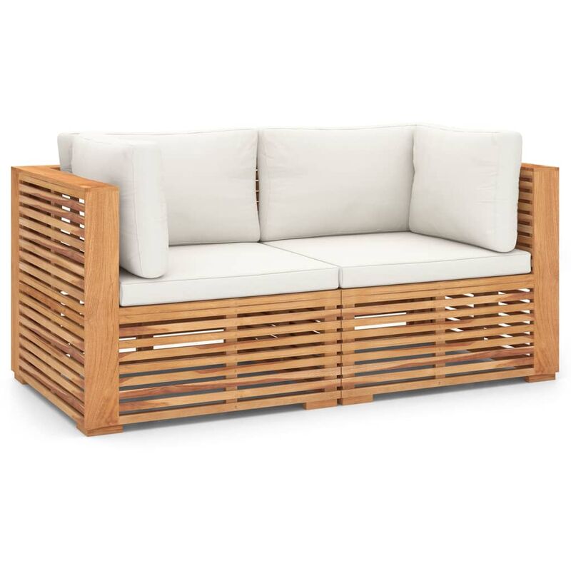 

Vidaxl - Sofá de jardín de 2 plazas con cojines crema madera maciza teca - Marrón