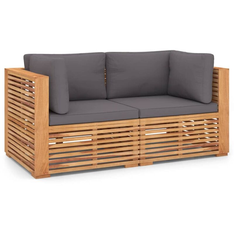 

Vidaxl - Sofá de jardín de 2 plazas con cojines crema madera maciza teca - Marrón