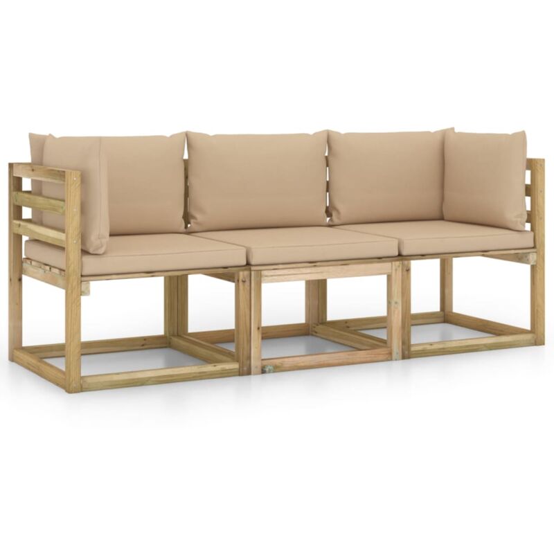 

vidaXL Sofá de jardín de 3 plazas con cojines beige - Marrón