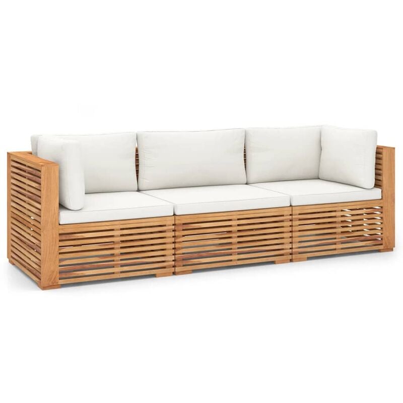 

Vidaxl - Sofá de jardín de 3 plazas con cojines crema madera maciza teca - Marrón