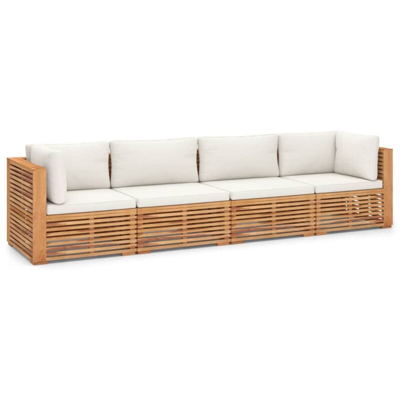 

Vidaxl - Sofá de jardín de 4 plazas con cojines crema madera maciza teca - Marrón