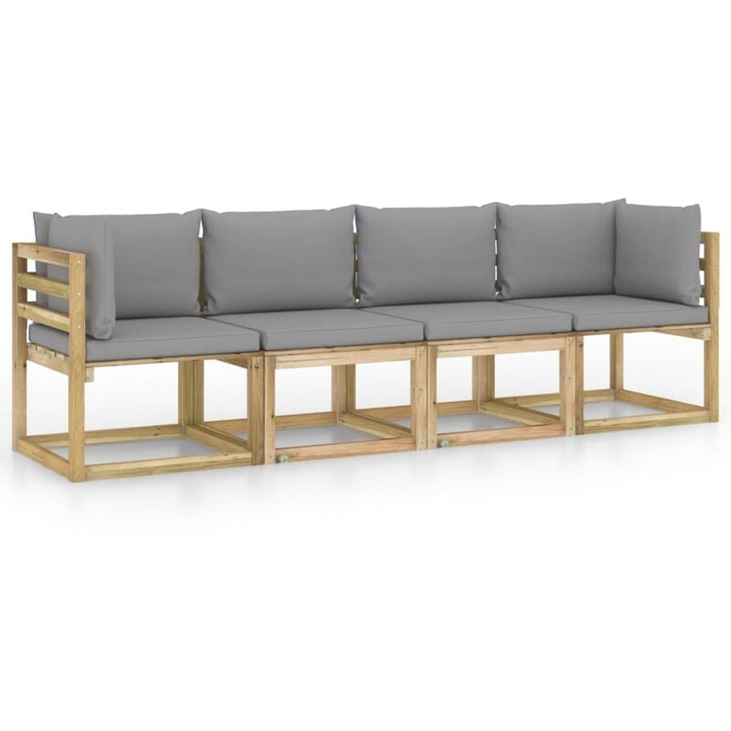 

vidaXL Sofá de jardín de 4 plazas con cojines grises - Marrón