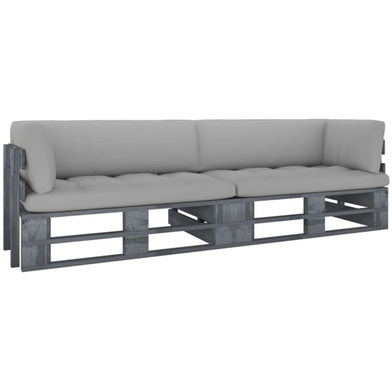 

vidaXL Sofá de palets 2 plazas cojines gris madera de pino impregnada - Gris