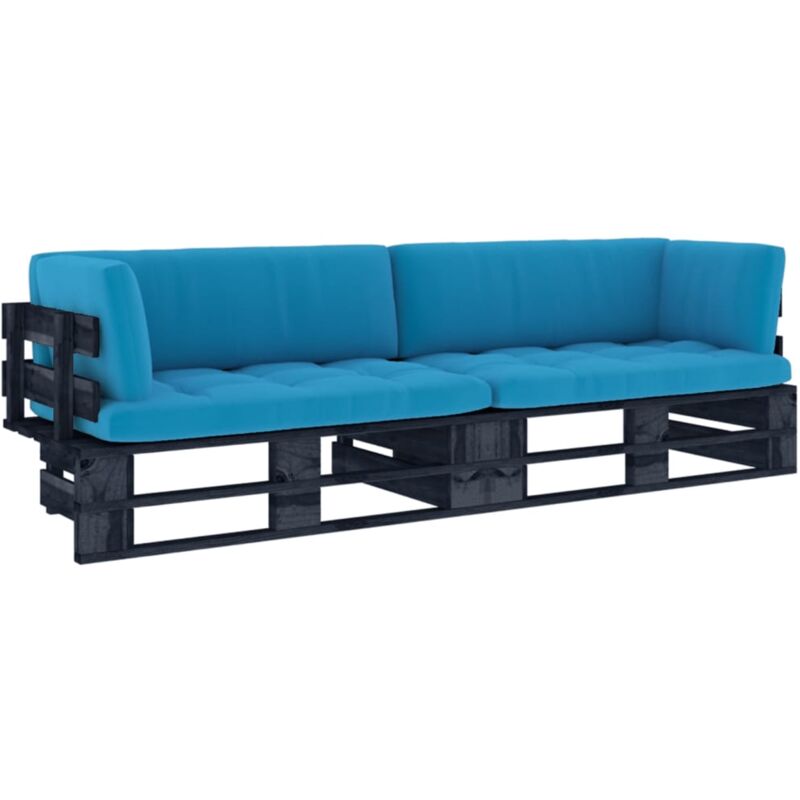 

Vidaxl - Sofá de palets 2 plazas cojines negro madera pino impregnada - Negro