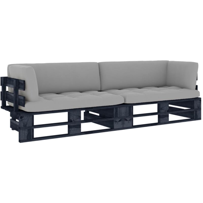 

Vidaxl - Sofá de palets 2 plazas cojines negro madera pino impregnada - Negro