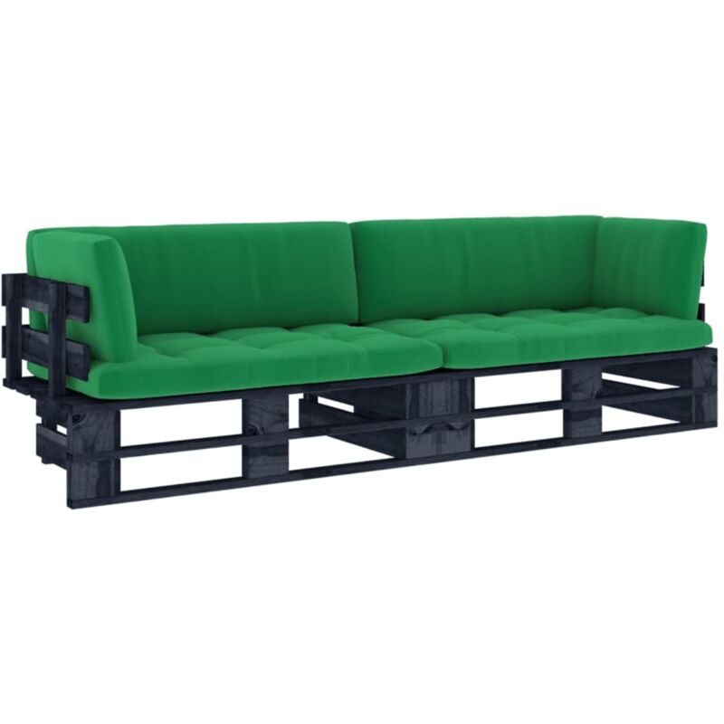 

Vidaxl - Sofá de palets 2 plazas cojines negro madera pino impregnada - Negro