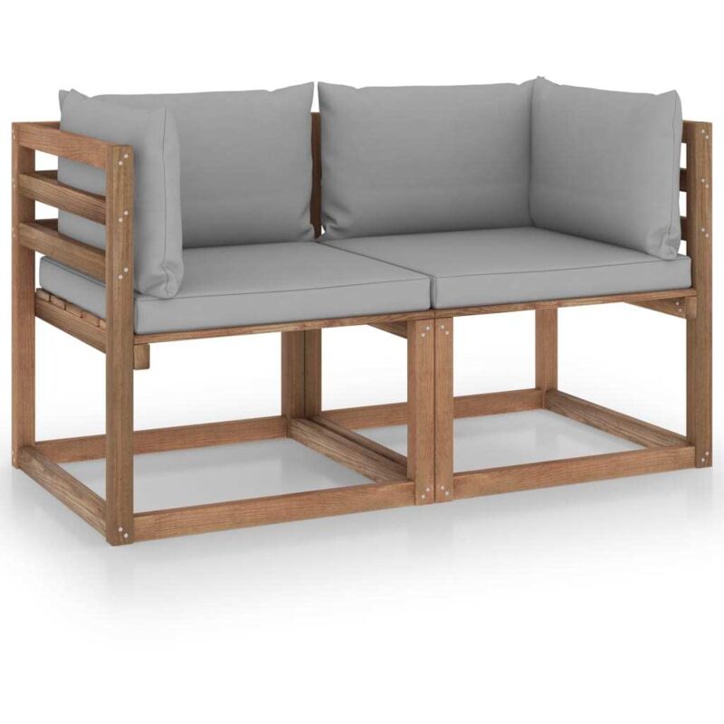 

vidaXL Sofá de palets de jardín 2 plazas cojines gris madera de pino - Marrón