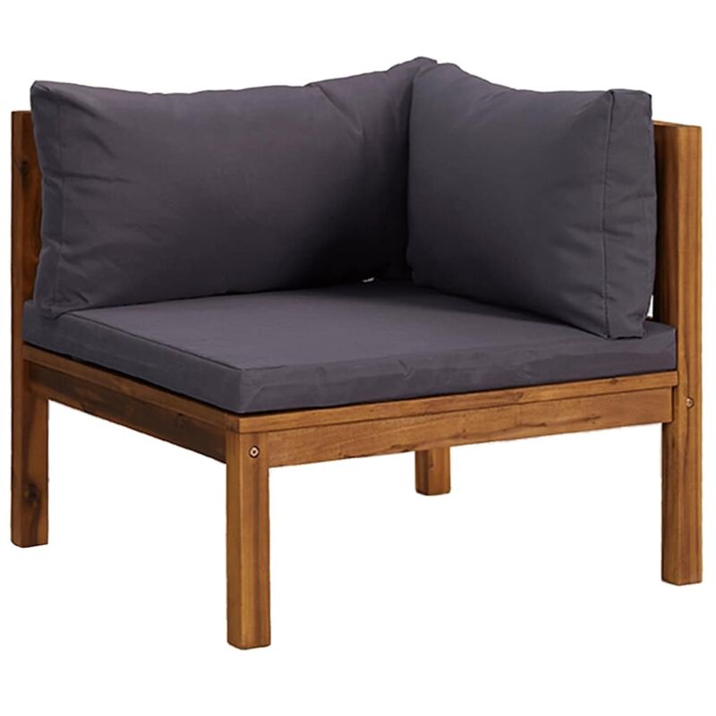 

vidaXL Sofá esquina seccional cojines gris oscuro madera maciza acacia - Marrón