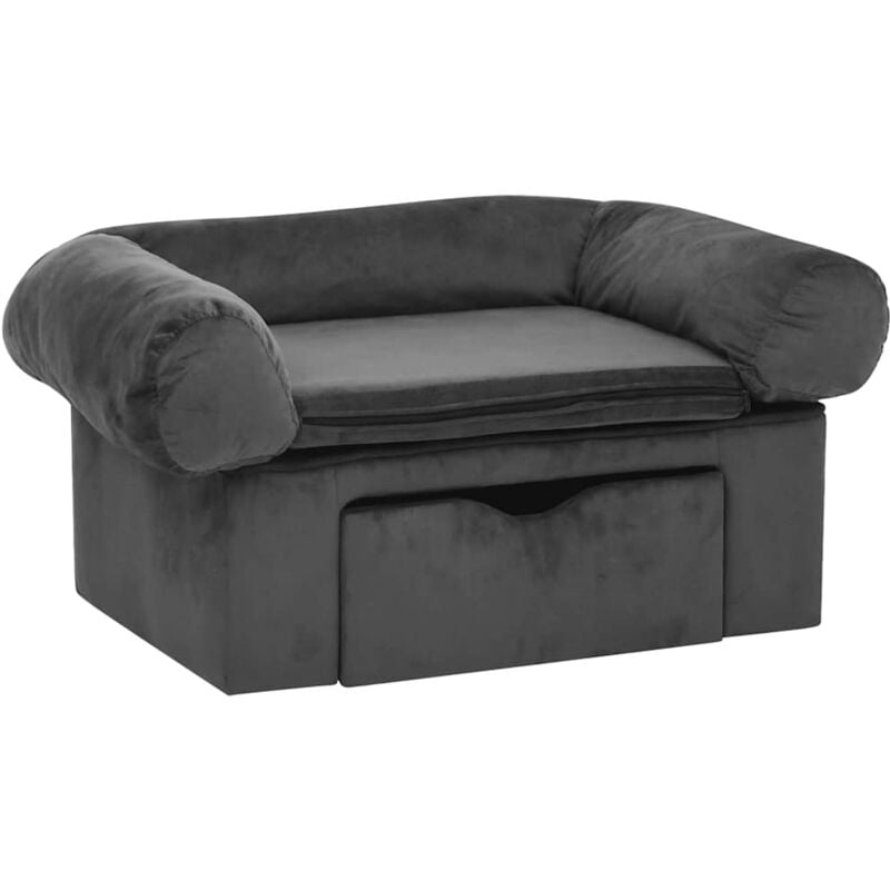 

vidaXL Sofá para perros con cajón felpa gris oscuro 75x50x38 cm - Gris