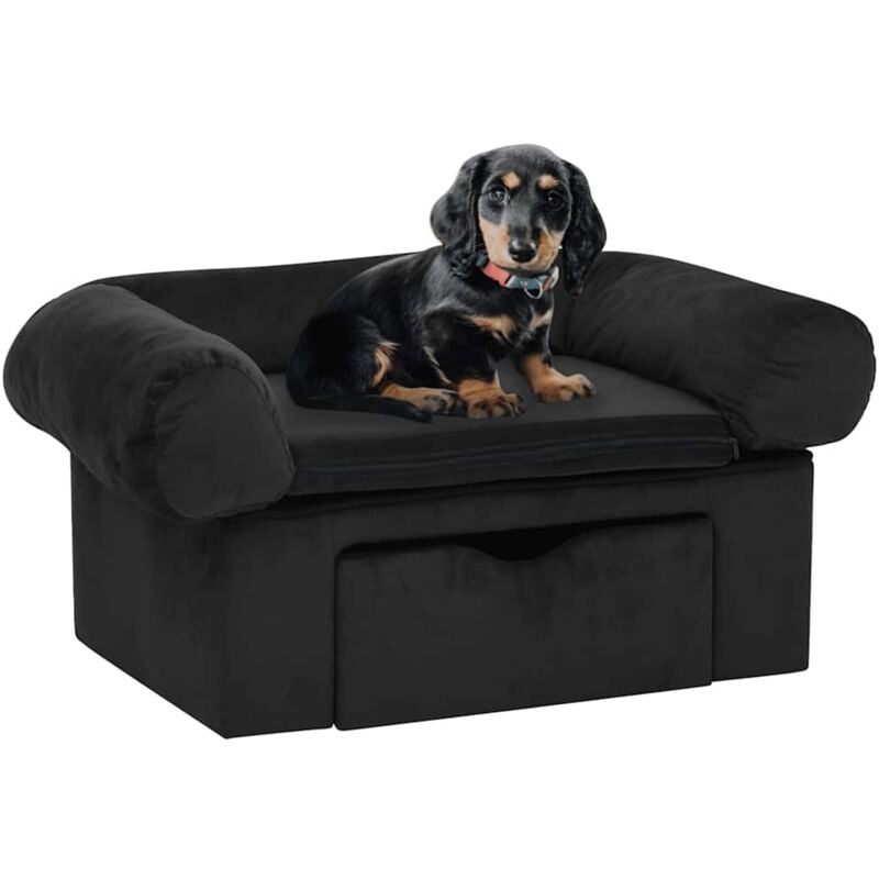 

vidaXL Sofá para perros con cajón felpa negro 75x50x38 cm - Negro