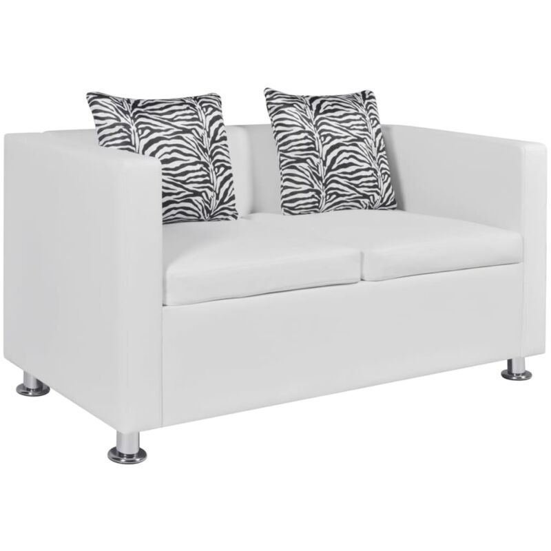 2 Sitzer Sofa Kunstleder Weiss