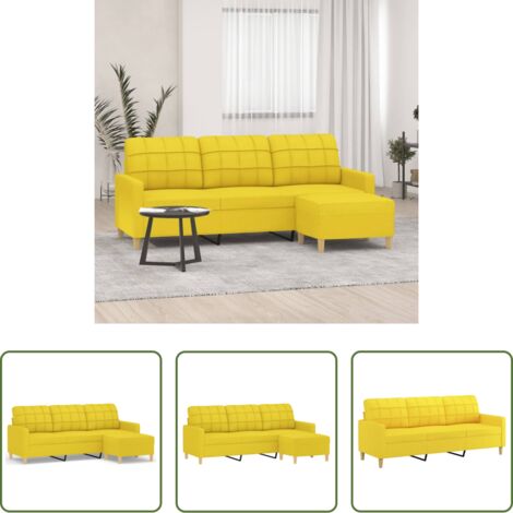 vidaXL Sofá amarillo claro -  Sofá de 3 plazas con taburete de tela amarillo claro 180 cm