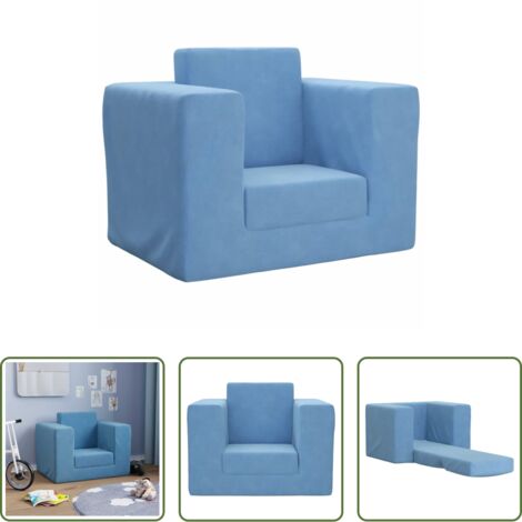 vidaXL Sofá azul -  Sofá cama infantil felpa suave azul
