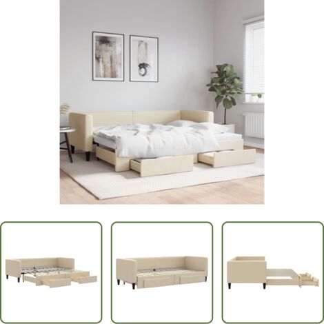 vidaXL Sofa-Bett -  Tagesbett Ausziehbar mit Schubladen Creme 80x200 cm Stoff
