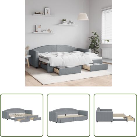 vidaXL Sofá cama 2 en 1 -  Sofá cama nido con cajones tela gris claro 80x200 cm