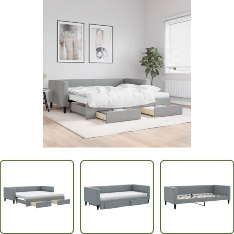 vidaXL Sofá cama 2 en 1 -  Sofá cama nido con cajones tela gris claro 90x200 cm
