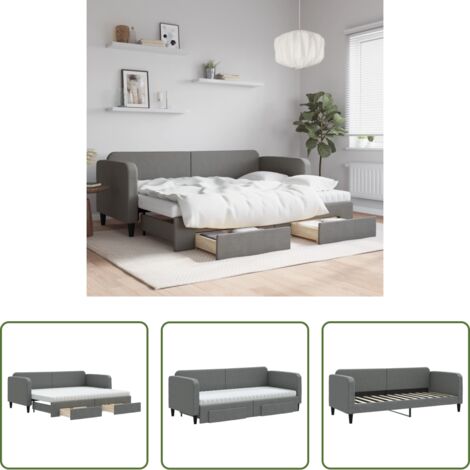 vidaXL Sofá cama 2 en 1 -  Sofá cama nido con cajones tela gris oscuro 80x200 cm
