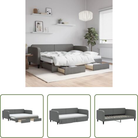 vidaXL Sofá cama 2 en 1 -  Sofá cama nido con cajones tela gris oscuro 90x200 cm