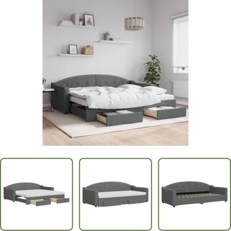 vidaXL Sofá cama 2 en 1 -  Sofá cama nido con cajones tela gris oscuro 90x200 cm