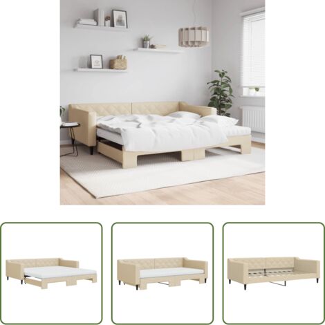 vidaXL Sofá cama 2 en 1 -  Sofá cama nido con colchón tela crema 100x200 cm