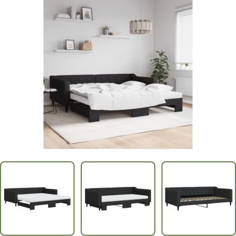 vidaXL Sofá cama 2 en 1 -  Sofá cama nido con colchón tela negro 100x200 cm