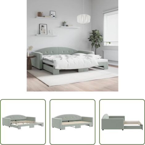 vidaXL Sofá cama 2 en 1 -  Sofá cama nido terciopelo gris claro 100x200 cm