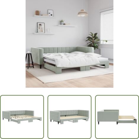 vidaXL Sofá cama 2 en 1 -  Sofá cama nido terciopelo gris claro 100x200 cm