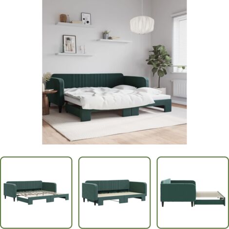 vidaXL Sofá cama 2 en 1 -  Sofá cama nido terciopelo verde oscuro 100x200 cm