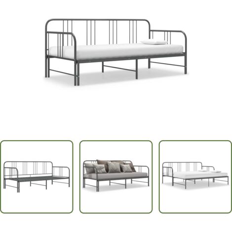 vidaXL Sofá cama con barandilla -  Estructura sofá cama extraíble sin colchón metal gris 90x200 cm