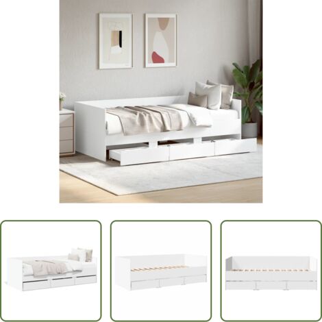 vidaXL Sofá cama con cajones -  Sofá cama con cajones sin colchón blanco 90x190 cm