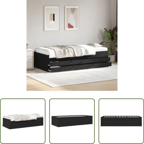 vidaXL Sofá cama con cajones - Sofá cama con cajones sin colchón negro 75x190 cm