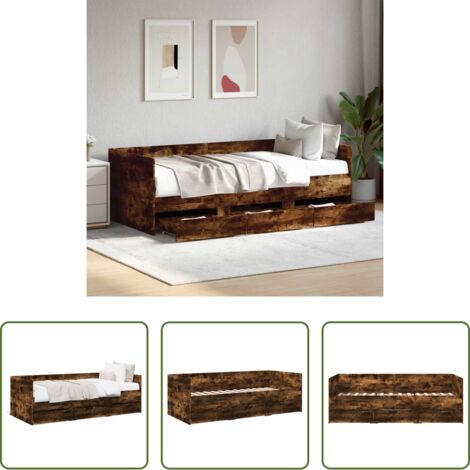 vidaXL Sofá cama con cajones -  Sofá cama con cajones sin colchón roble ahumado 90x190 cm